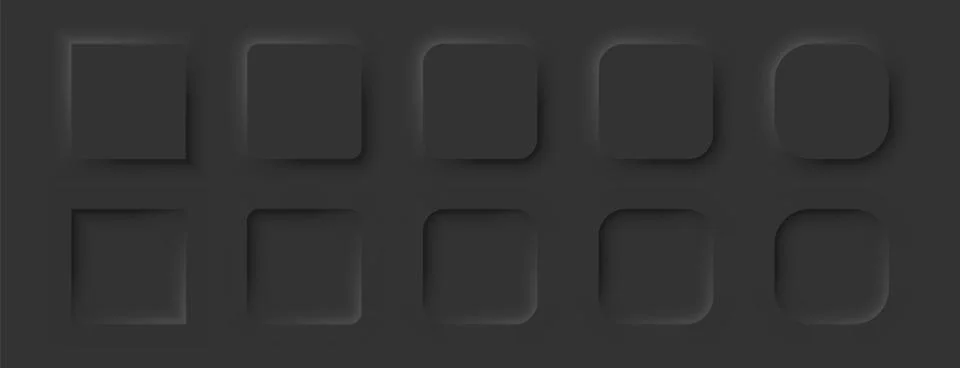 Square buttons in a neomorphic style. A set of user interface design elements in Stock Illustration