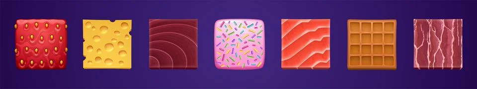 Square buttons with texture of food Stock Illustration