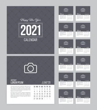 Square Calendar 2021 Vector Design Week Starts on Sunday Stock Illustration