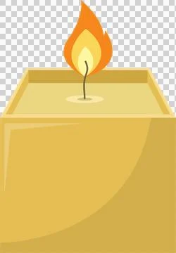 A square candle with a bright orange flame burning on top. The candle is be.. Stock Illustration