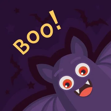 Square card with bat halloween vector with inscription boo Stock Illustration