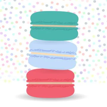 Square card design with macaroon set, pastel colors white polka dot backgroun Stock Illustration