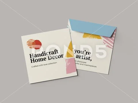 Square Card with Envelope Mockup PSD Template