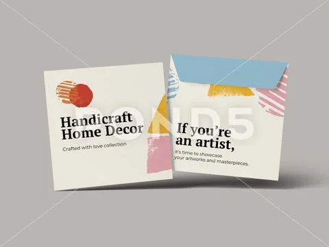 Square Card with Envelope Mockup PSD Template