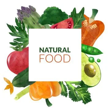 Square card frame with fresh vegetables, hand drawn vector Stock Illustration