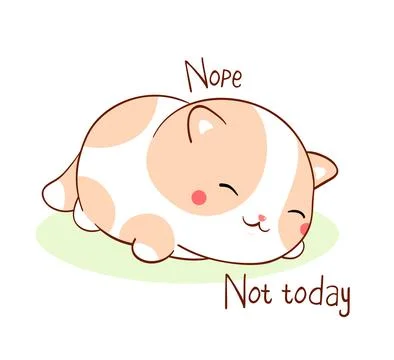 Square card with a lying lazy cat and inscription Nope Not today. Funny sle.. Stock Illustration
