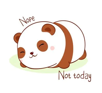 Square card with a lying lazy panda and inscription Nope Not today. Funny s.. Stock Illustration