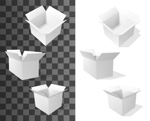 Square cardboard boxes, realistic vector packaging Illustrazione stock