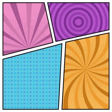 Square cartoon comic background set colorful vector Stock Illustration