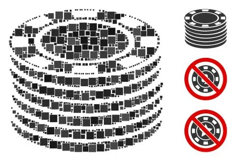Square Casino Chip Stack Icon Vector Mosaic Stock Illustration