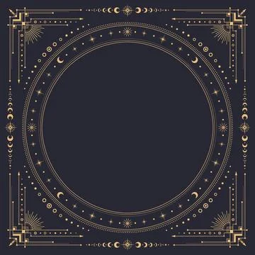Square celestial frame, gold moon and star borders Stock Illustration