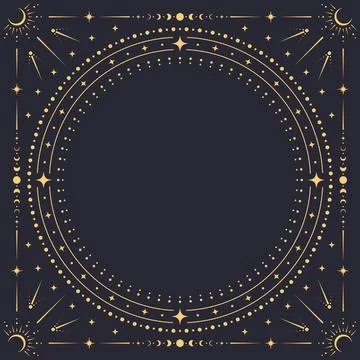 Square celestial frame. Vector ornate background Illustrazione stock