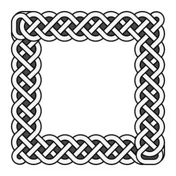 Square celtic knots vector medieval frame in black and white Stock Illustration