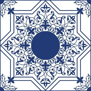 Square ceramic tile beautiful Delft blue white floral ornament seamless pattern. Stock Illustration