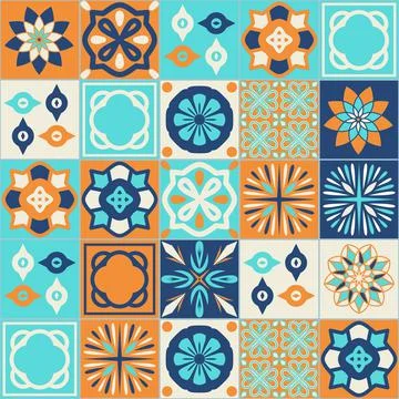 Square ceramic tile design vector illustration, seamless pattern decorative b Illustrazione stock