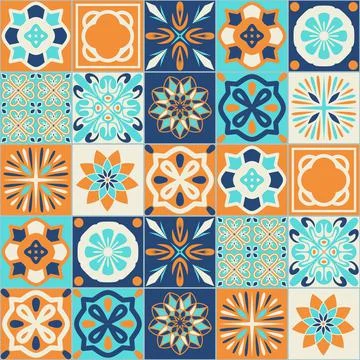 Square ceramic tile design vector illustration in spanish portuguese style, s Ilustración de archivo