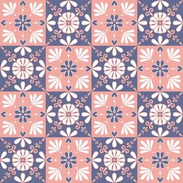 Square ceramic tile pink purple mosaic in spanish style Stockillustratie