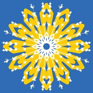 Square ceramic tile, yellow blue white color floral pattern, wall decoration 스톡 일러스트