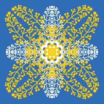 Square ceramic tile, yellow blue white color floral pattern, vector illustrat イラスト素材