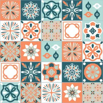 Square ceramic tiles blue orange pastel color Ilustración de archivo