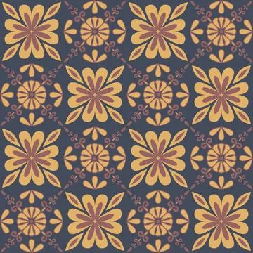Square ceramic tiles, design flower mandala, spanish style colored tiles, ill Stock Illustration