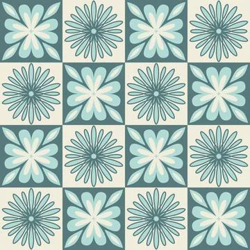 Square ceramic tiles, design flower mandala, spanish style colored tiles, vec Illustrazione stock
