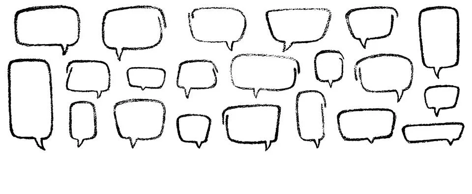 Square chalk, crayon hand drawing speech bubble set. Vector stock grunge texture Stock Illustration