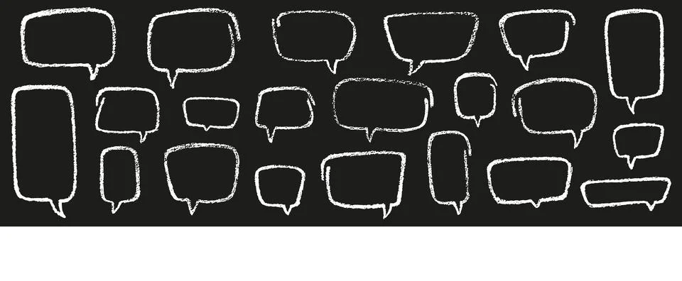 Square chalk, crayon hand drawing speech bubble set. Vector stock grunge texture Stock Illustration