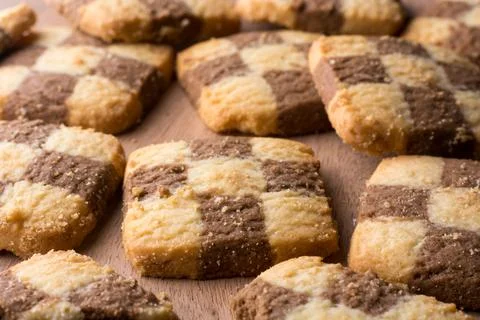 Square chequered biscuits closeup view Stock Photos