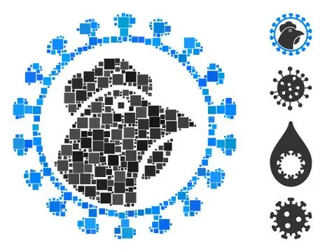 Square Chicken Flu Virus Icon Vector Collage Illustrazione stock