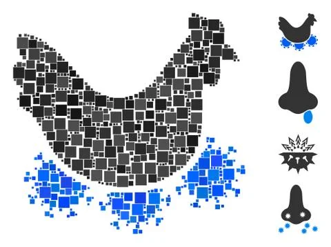 Square Chicken Virus Icon Vector Mosaic Stock Illustration