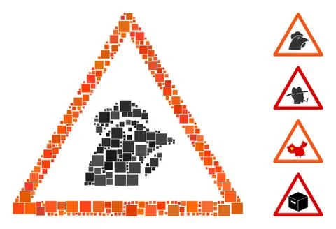 Square Chicken Warning Icon Vector Mosaic Stock Illustration