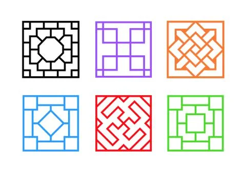 Square Chinese window frame in flat vector art Stock Illustration