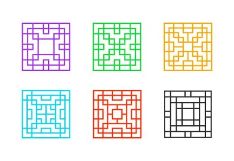 Square Chinese window frame on white, vector Stock Illustration