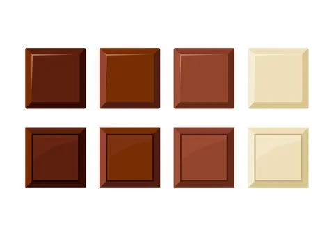 Square chocolate bar piece vector icon set. Stockillustratie