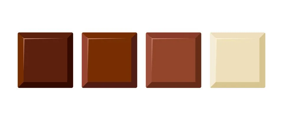 Square chocolate bar piece vector icon set. 스톡 일러스트