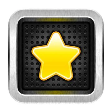Square chrome metal button with yellow star icon Illustrazione stock