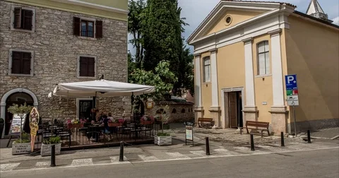 Square  with Church Stock Footage 74284685