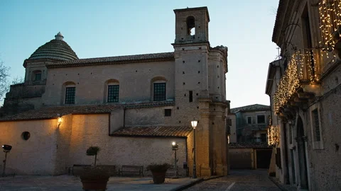 Square Of The Church Lighted For Christmas Stock Footage 289901611