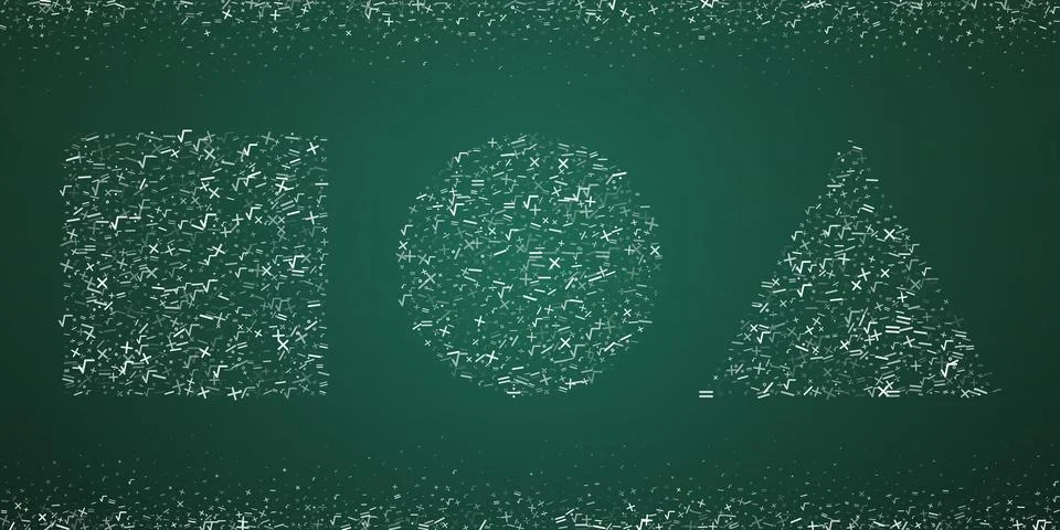 Square, circle and triangle shapes formed from a scattered of math symbols. イラスト素材