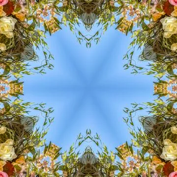 Square Circular and angular floral design with colorful flowers from a wedding Stock Photos