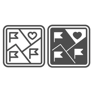Square city map with flags and heart, tag of good place line and solid icon Stock Illustration