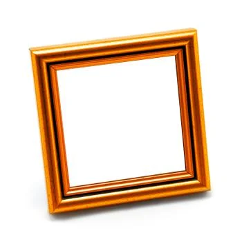 Square classic empty orange photo frame isolated on white Stock Photos
