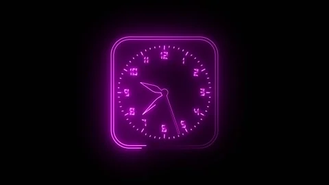 Square clock animation with purple neon. Square clock digital time display... Stock Footage 337622254