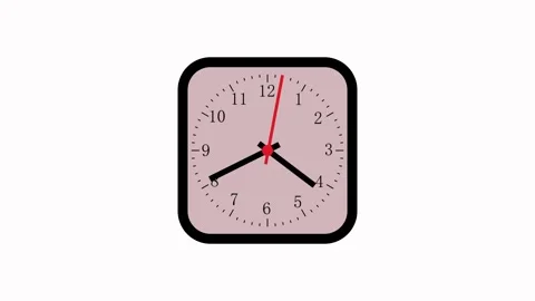 Square clock animation with red second hand. Square clock analog time displ.. Stock Footage 337622102