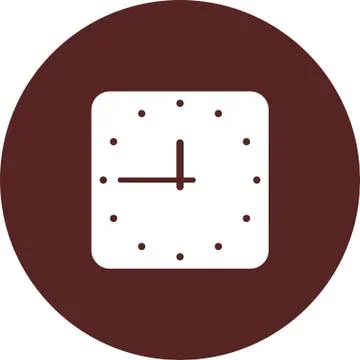 Square clock icon on a circle of maroon color, vector image Stock Illustration