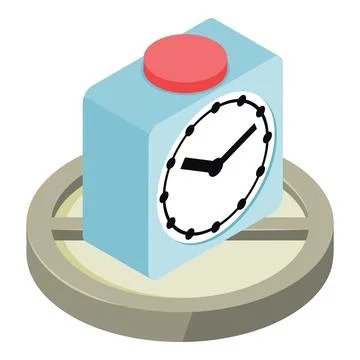 Square clock icon isometric vector. New square desktop clock with big red button Stock Illustration