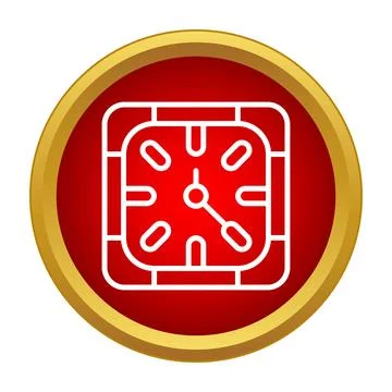 Square clock outline icon in red button Illustrazione stock