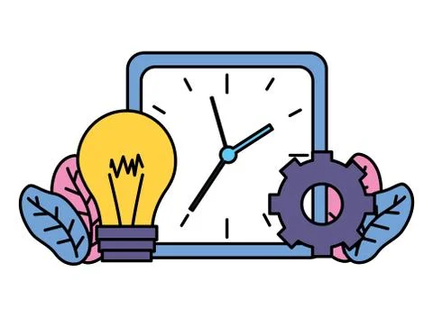 Square clock time bulb gear Stock Illustration