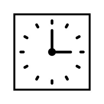 Square clock, white transparent clock face square arrow icon - Vector Stock Illustration